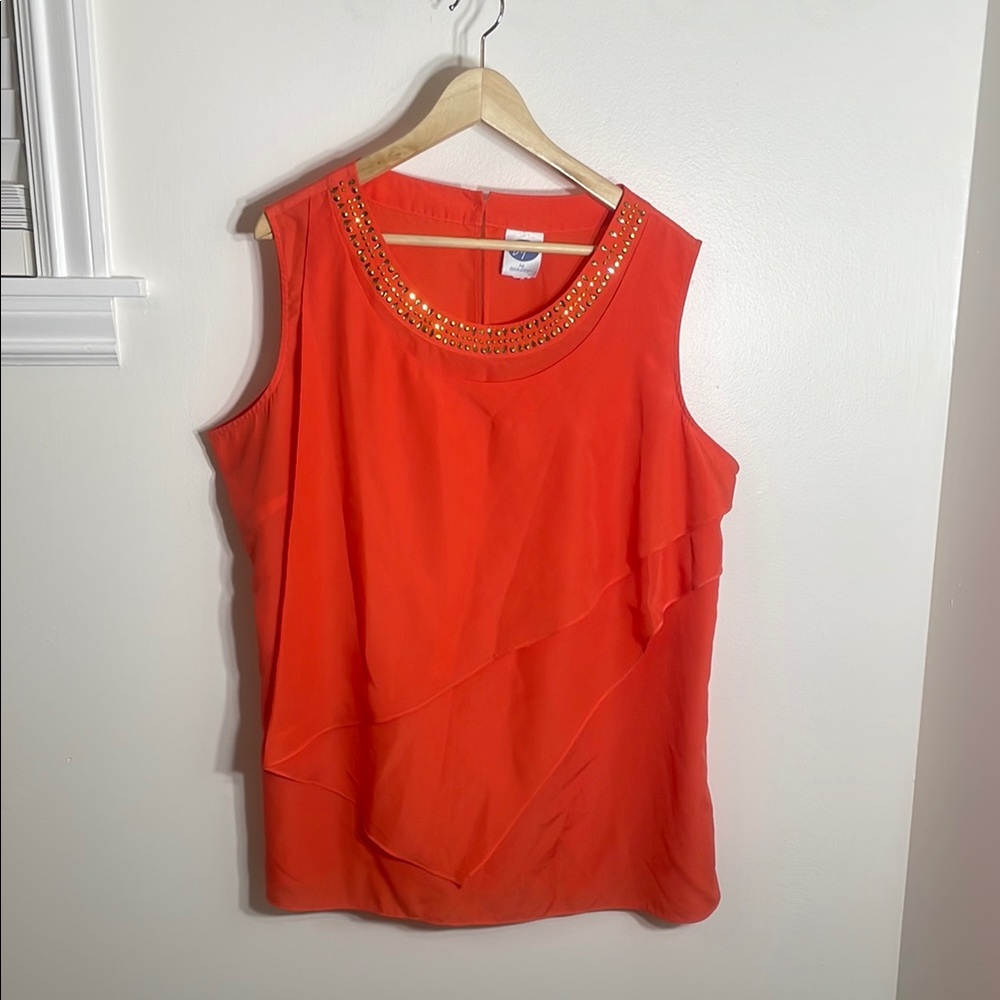 DG2 - Orange Sleeveless Top with Embellished Neckline